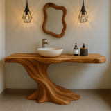 Handcrafted Solid Wood Bathroom Vanity with Organic Flow Design – Modern Natural Aesthetic