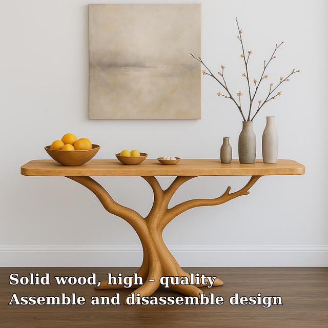 Handcrafted Solid Wood Console Table with Tree Branch Design – Organic Modern Entryway Furniture