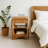 Handcrafted Solid Wood Nightstand – Sculptural Bedside Table with Drawer and Open Storage