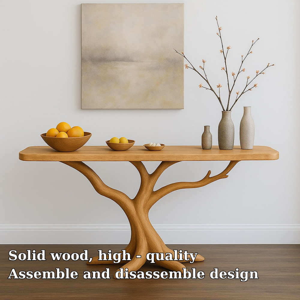 Handcrafted Solid Wood Console Table with Tree Branch Design – Organic Modern Entryway Furniture