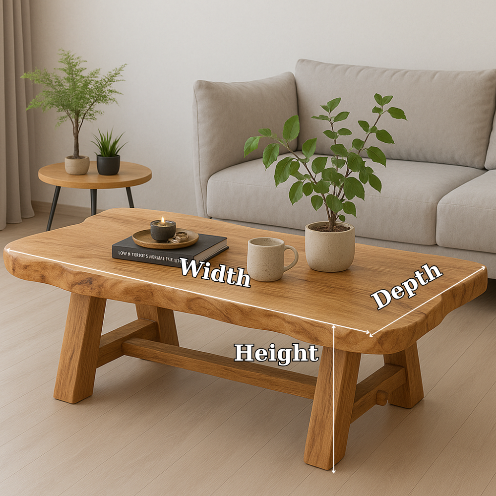 Handcrafted Solid Wood Coffee Table with Live Edge Design – Rustic Minimalist Centerpiece