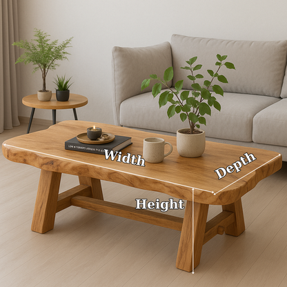 Handcrafted Solid Wood Coffee Table with Live Edge Design – Rustic Minimalist Centerpiece
