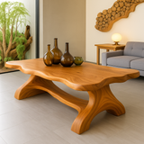 Handcrafted Solid Wood Coffee Table – Sculpted Organic Base with Live-Edge Style Top