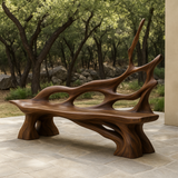 Handcrafted Solid Wood Bench with Backrest – Artistic Organic Form for Indoor & Outdoor