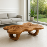 Handcrafted Solid Wood Coffee Table – Sculpted Organic Ripple Design