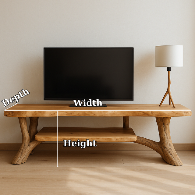 Handcrafted Solid Wood TV Stand – Natural Live Edge Rustic Design for Modern Interiors
