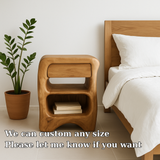 Handcrafted Solid Wood Nightstand – Sculptural Bedside Table with Drawer and Open Storage
