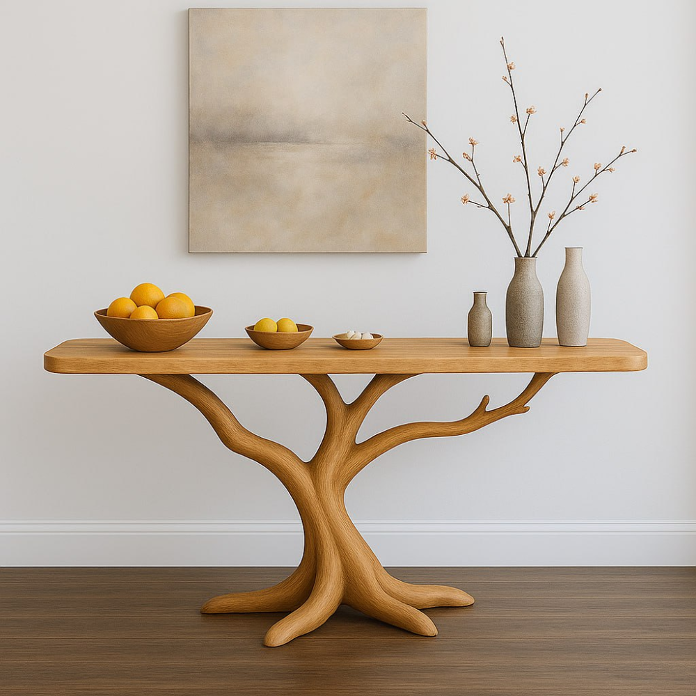 Handcrafted Solid Wood Console Table with Tree Branch Design – Organic Modern Entryway Furniture