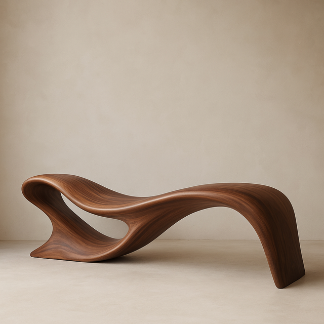 Handcrafted Solid Wood Bench – Artistic Sculptural Wave Design for Modern Luxury Interiors