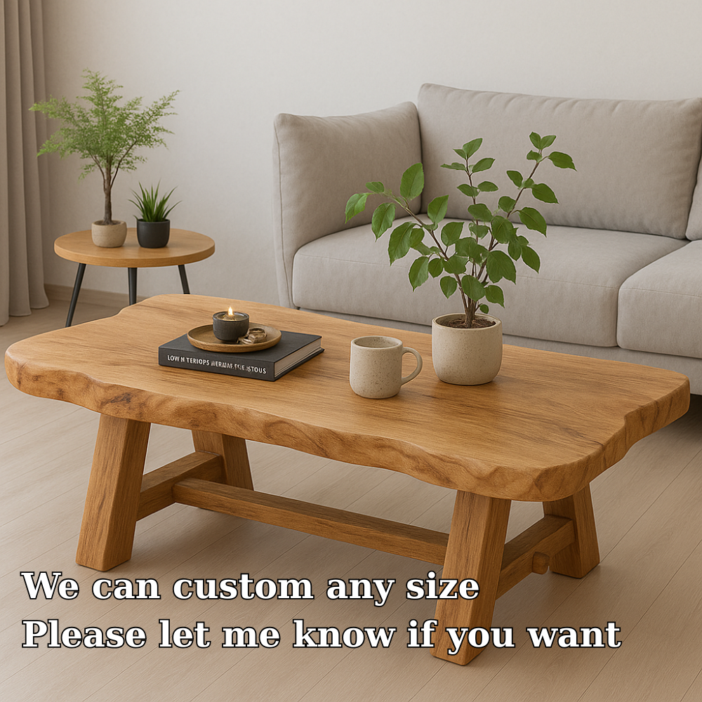 Handcrafted Solid Wood Coffee Table with Live Edge Design – Rustic Minimalist Centerpiece