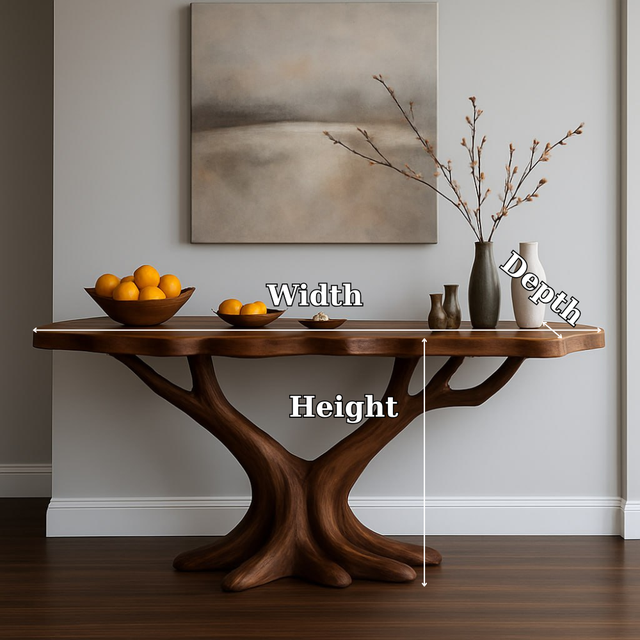 Handcrafted Solid Wood Console Table with Tree-Inspired Base – Modern Organic Art Furniture