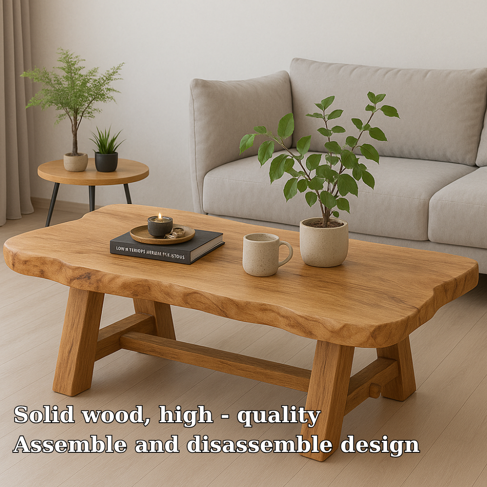 Handcrafted Solid Wood Coffee Table with Live Edge Design – Rustic Minimalist Centerpiece