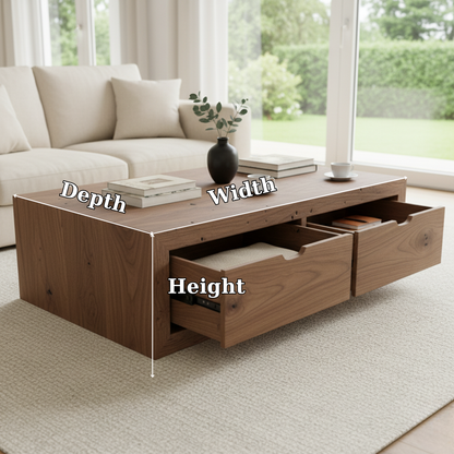 Handcrafted Solid Wood Coffee Table with Drawers – Modern Minimalist Design and Hidden Storage