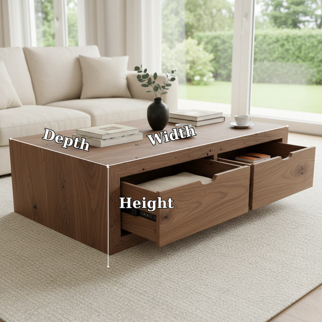 Handcrafted Solid Wood Coffee Table with Drawers – Modern Minimalist Design and Hidden Storage