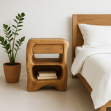 Handcrafted Solid Wood Nightstand – Sculptural Bedside Table with Drawer and Open Storage