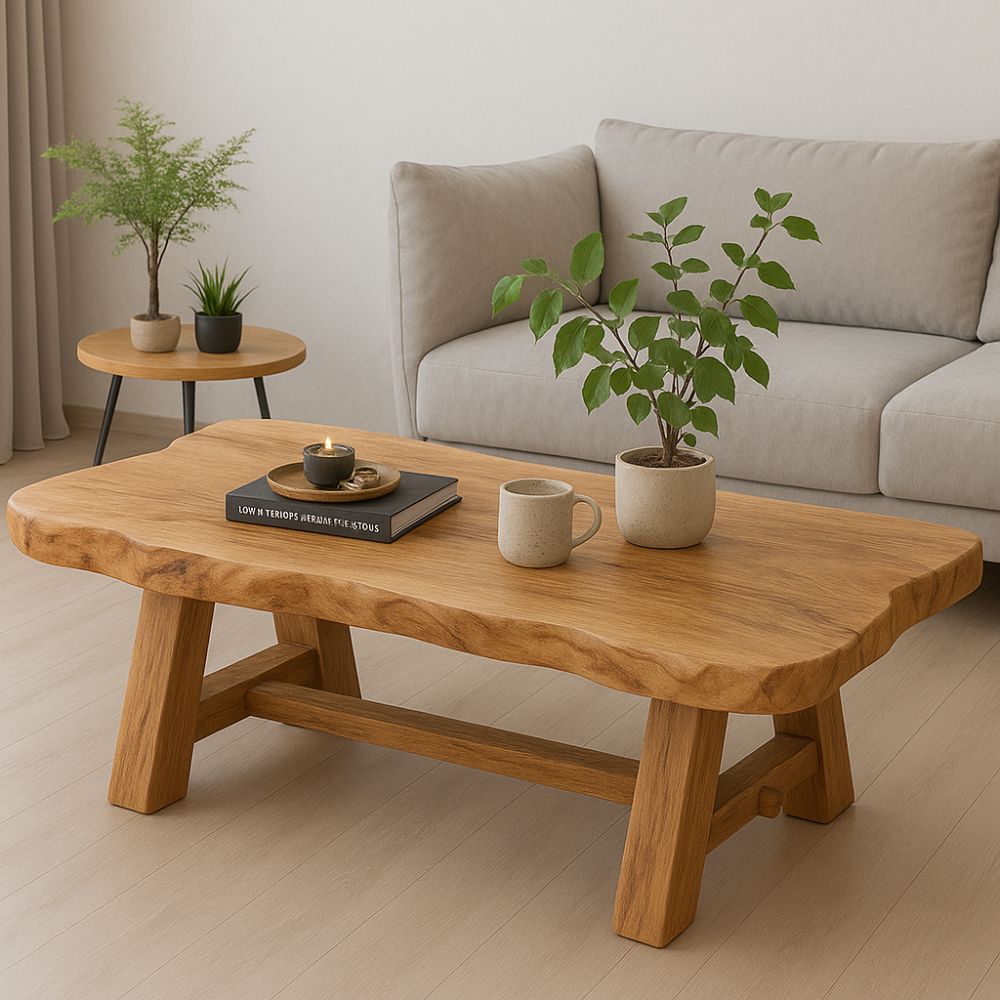 Handcrafted Solid Wood Coffee Table with Live Edge Design – Rustic Minimalist Centerpiece