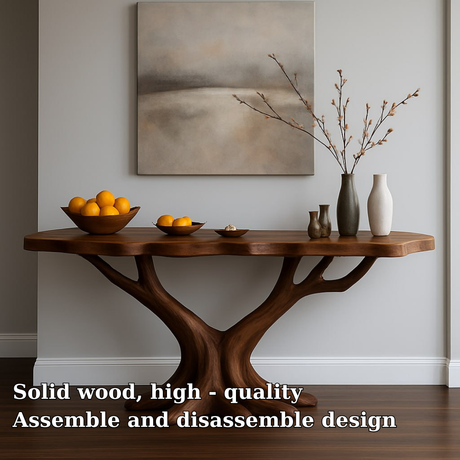 Handcrafted Solid Wood Console Table with Tree-Inspired Base – Modern Organic Art Furniture