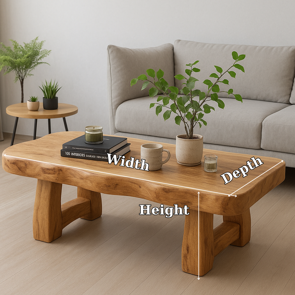 Handcrafted Solid Wood Coffee Table with Organic Live Edge – Natural Minimalist Design