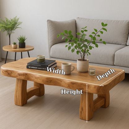 Handcrafted Solid Wood Coffee Table with Organic Live Edge – Natural Minimalist Design