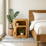Handcrafted Solid Wood Nightstand – Organic Sculpted Bedside Table with Open Shelves