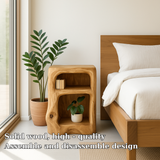 Handcrafted Solid Wood Nightstand – Organic Sculpted Bedside Table with Open Shelves