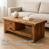 Handcrafted Solid Wood Coffee Table with Drawers – Rustic Natural Design for Modern Living Rooms