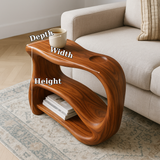 Handcrafted Solid Wood Armrest Table – Sculpted Organic Side Table with Storage Shelf