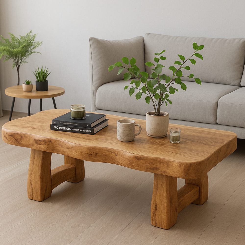 Handcrafted Solid Wood Coffee Table with Organic Live Edge – Natural Minimalist Design
