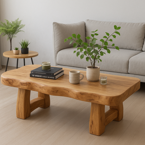Handcrafted Solid Wood Coffee Table with Organic Live Edge – Natural Minimalist Design