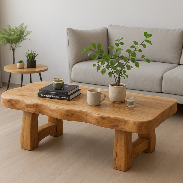 Handcrafted Solid Wood Coffee Table with Organic Live Edge – Natural Minimalist Design