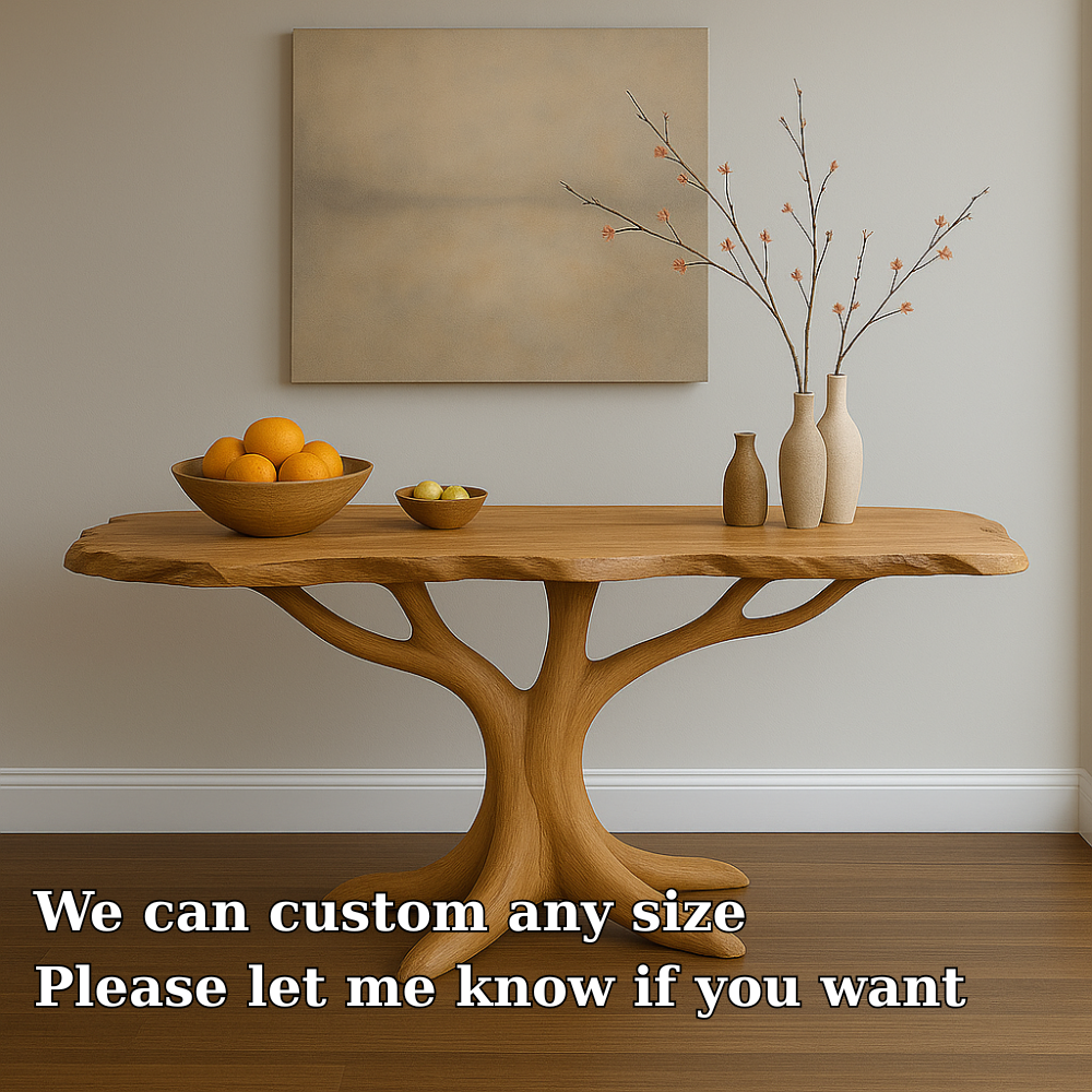 Handcrafted Solid Wood Console Table with Organic Tree Shape – Modern Natural Art Furniture