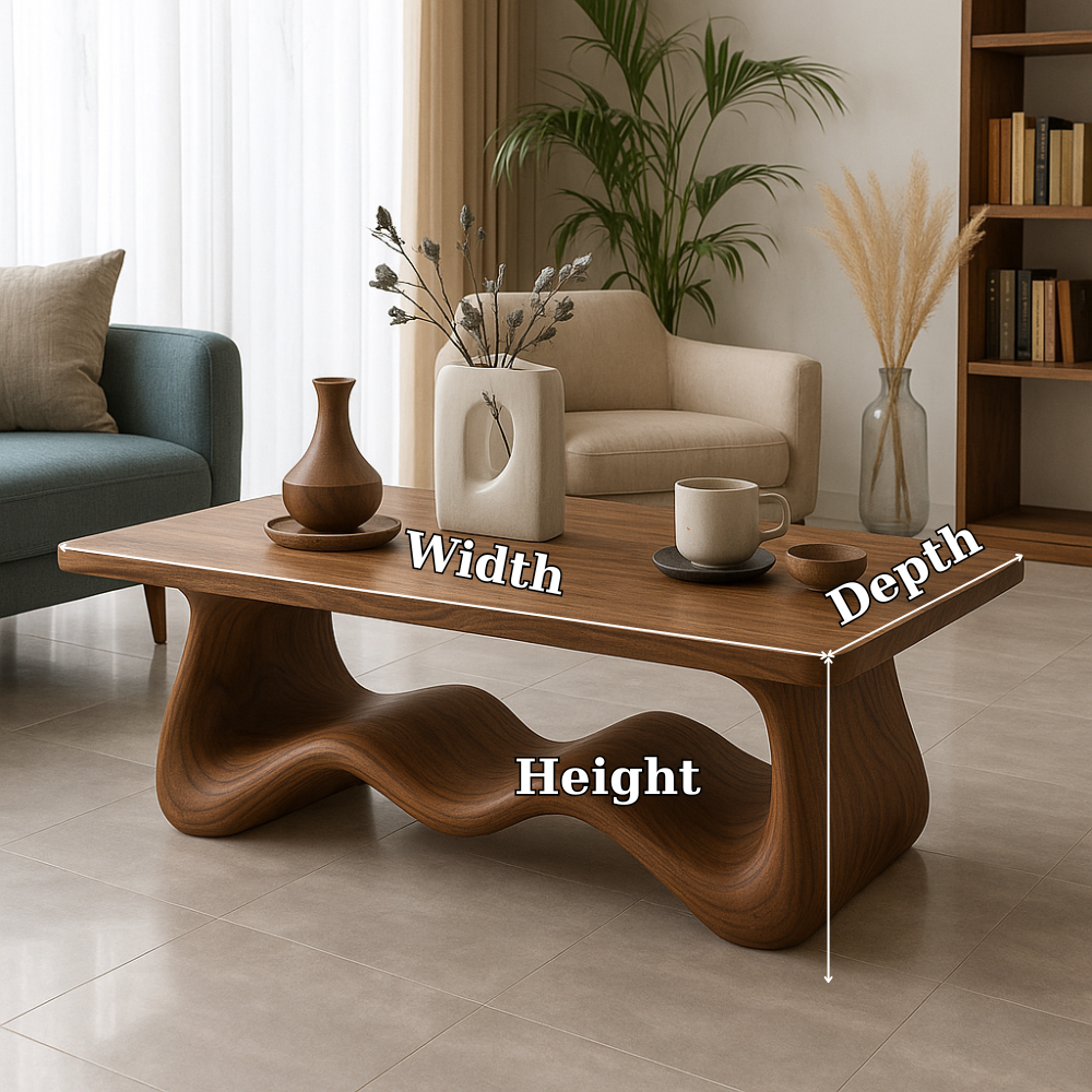Handcrafted Solid Wood Coffee Table with Sculptural Wave Base – Modern Organic Centerpiece
