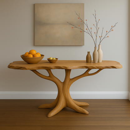Handcrafted Solid Wood Console Table with Organic Tree Shape – Modern Natural Art Furniture