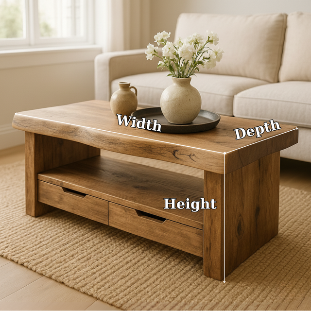 Handcrafted Solid Wood Coffee Table with Storage Drawers – Rustic Natural Design for Living Room