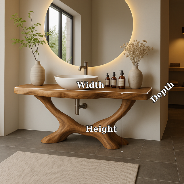 Handcrafted Solid Wood Bathroom Vanity with Organic Base – Modern Natural Bathroom Furniture