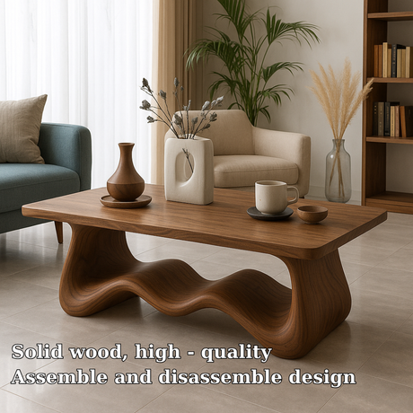 Handcrafted Solid Wood Coffee Table with Sculptural Wave Base – Modern Organic Centerpiece