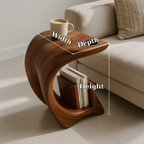 Handcrafted Solid Wood Armrest Table – Sculpted Organic Side Table with Storage Shelf