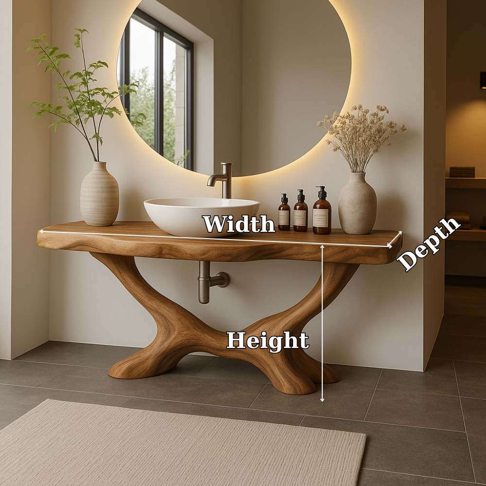 Handcrafted Solid Wood Bathroom Vanity with Organic Base – Modern Natural Bathroom Furniture