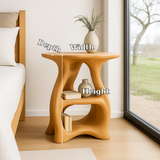 Handcrafted Solid Wood Nightstand – Sculptural Bedside Table with Curved Organic Design