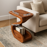 Handcrafted Solid Wood Armrest Table with Sculpted Curve Design and Storage Shelf