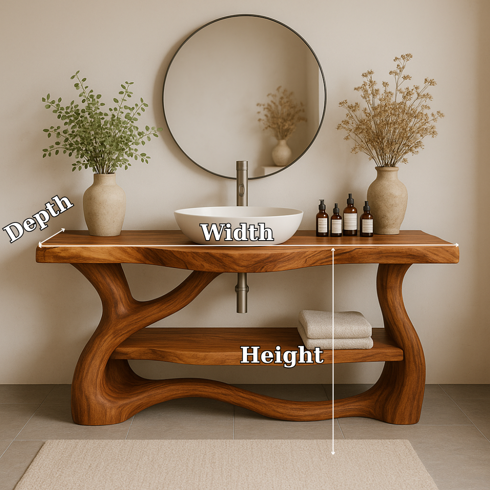 Handcrafted Solid Wood Bathroom Vanity with Organic Flow Design – Modern Natural Elegance