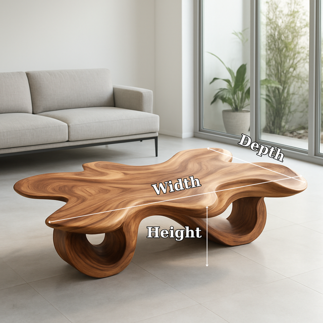 Handcrafted Solid Wood Coffee Table – Organic Sculpted Freeform Design