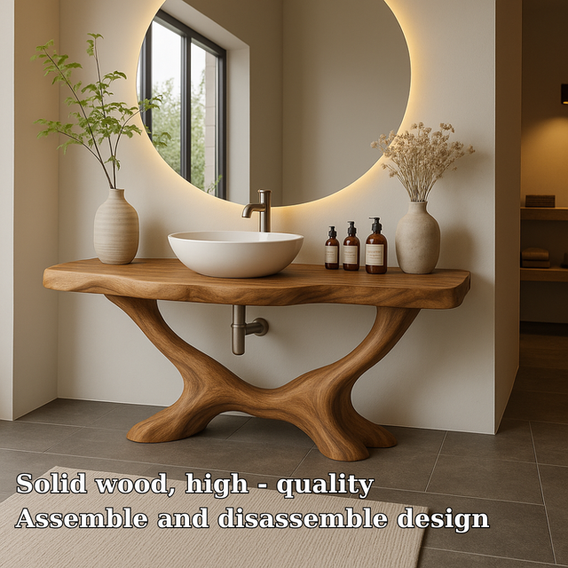 Handcrafted Solid Wood Bathroom Vanity with Organic Base – Modern Natural Bathroom Furniture