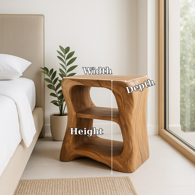 Handcrafted Solid Wood Nightstand – Sculpted Organic Bedside Table with Open Shelves