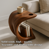 Handcrafted Solid Wood Armrest Table – Sculpted Organic Side Table with Storage Shelf