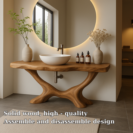Handcrafted Solid Wood Bathroom Vanity with Organic Base – Modern Natural Bathroom Furniture