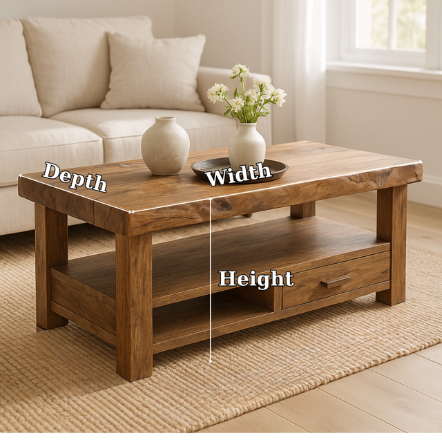 Handcrafted Solid Wood Coffee Table with Drawer – Rustic Modern Design for Cozy Living Spaces