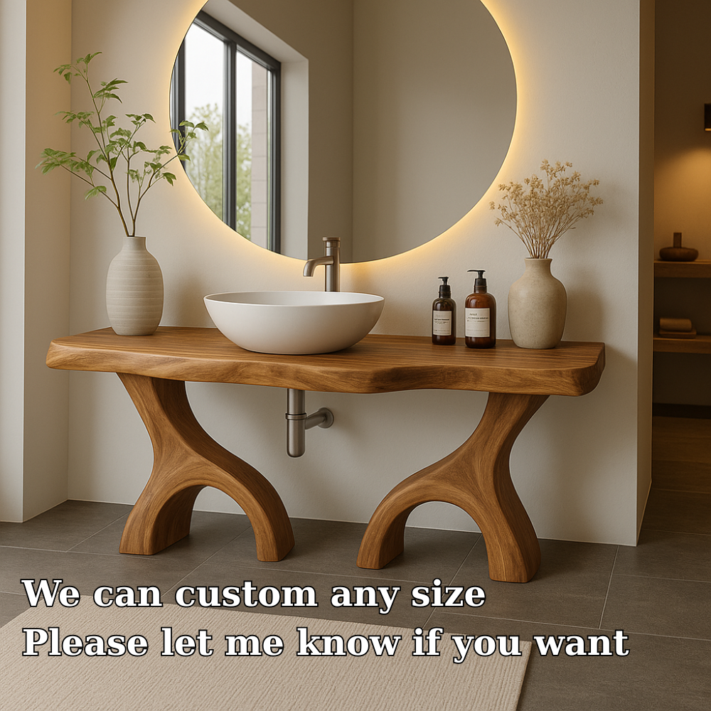 Handcrafted Solid Wood Bathroom Vanity with Dual Arched Base – Modern Organic Bathroom Design
