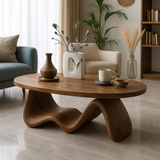 Handcrafted Solid Wood Coffee Table with Organic Wave Base – Modern Sculptural Design