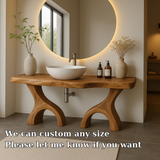 Handcrafted Solid Wood Bathroom Vanity with Dual Arched Base – Modern Organic Bathroom Design